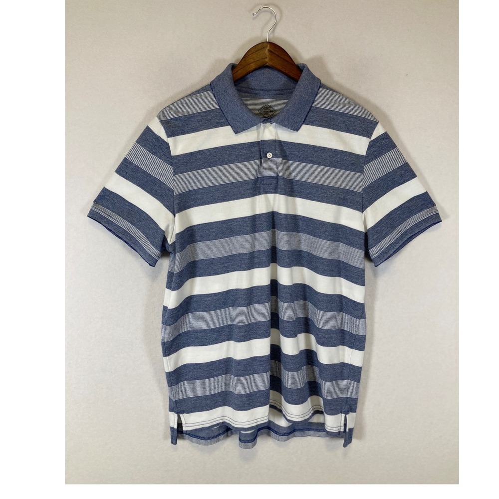 Nautical St. John's Bay Mens L Blue White Striped Comfort Stretch Polo‎ Shirt